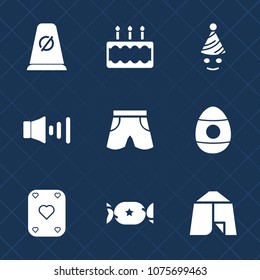Premium set with fill icons. Such as transportation, celebration, sugar, sound, decoration, fun, wear, outdoor, cake, pastry, sweet, adventure, volume, street, camp, background, poker, travel, party