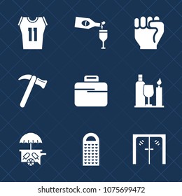 Premium set with fill icons. Such as wine, cream, glass, tool, business, sport, hammer, food, restaurant, kitchen, drink, hand, concept, team, handle, bag, red, spanner, wrench, ball, cooking, alcohol