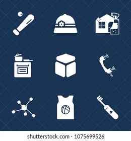 Premium set with fill icons. Such as ball, hygiene, baseball, phone, technology, cleaner, mop, hat, telephone, home, field, domestic, cube, element, game, oven, equipment, care, health, cook, object