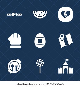 Premium set with fill icons. Such as candy, vegetarian, travel, heart, mittens, road, castle, child, summer, hat, building, plate, buckle, clothing, medieval, car, seat, lollipop, cold, love, location