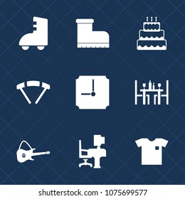 Premium set with fill icons. Such as time, fashion, skating, food, parachuting, wear, coffee, pastry, new, clock, clothing, guitar, parachute, brown, business, jump, hour, leather, delicious, footwear
