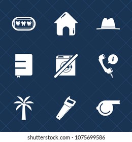 Premium set with fill icons. Such as object, dentist, call, home, cap, support, headset, referee, white, house, sport, hygiene, health, notebook, whistle, real, book, estate, sign, healthy, mouth, hat