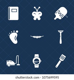 Premium set with fill icons. Such as beautiful, paper, baby, smart, food, kitchen, necklace, gadget, watch, pan, insect, dessert, equipment, textbook, object, vacuum, animal, housework, beauty, page