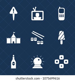 Premium set with fill icons. Such as magic, play, digital, danger, summer, office, seafood, video, web, red, technology, stationary, tv, sorcery, business, fun, entertainment, sushi, fruit, mark, fish