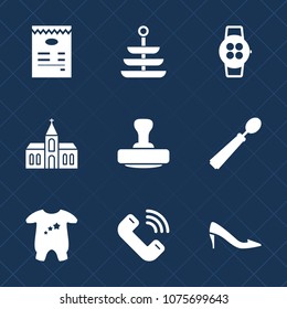 Premium set with fill icons. Such as clothing, spoon, stamp, food, kitchen, dinner, mark, call, menu, fashion, watch, interface, screen, lunch, religious, certificate, sign, plate, architecture, touch