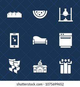 Premium set with fill icons. Such as gas, couch, fruit, oven, crate, nature, holiday, spring, fresh, city, summer, organic, technology, chemistry, government, phone, ripe, present, watermelon, science