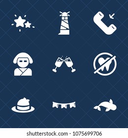 Premium set with fill icons. Such as headwear, celebration, lighthouse, blue, alcohol, drink, button, beautiful, dental, beacon, space, astronomy, food, sign, asian, house, nature, building, ocean