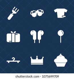 Premium set with fill icons. Such as gift, foam, bow, beer, crown, christmas, hanger, alcohol, t-shirt, cloakroom, food, drop, dessert, kitchen, spoon, bar, map, lager, box, meal, holiday, celebration