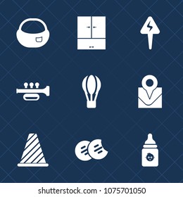 Premium set with fill icons. Such as energy, location, knapsack, cookie, instrument, street, white, traffic, sound, bottle, sweet, snack, electric, transport, back, closet, wardrobe, dessert, baggage