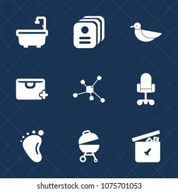 Premium set with fill icons. Such as atom, flight, shower, identity, card, market, white, identification, technology, id, toilet, toy, sky, black, chemistry, store, barbecue, bag, office, animal, shop