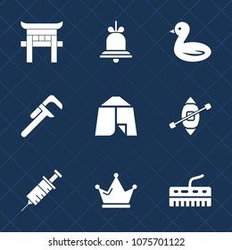 Premium set with fill icons. Such as camp, repair, keyboard, sign, landmark, sailboat, drill, japan, reminder, boat, industrial, queen, shinto, medical, dentistry, clinic, reparation, bird, bell, ring