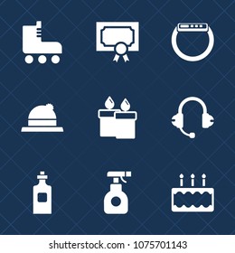 Premium set with fill icons. Such as glass, boot, fire, sprayer, skate, liquid, achievement, retro, spray, bottle, leisure, music, cake, sport, food, hat, flame, speaker, fun, success, shoe, pesticide
