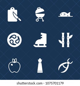 Premium set with fill icons. Such as equipment, dentist, organic, ice, kamon, clinic, chess, meat, sport, seafood, bbq, king, cutlery, table, tool, nature, barbecue, grill, dentistry, winter, healthy
