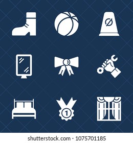Premium set with fill icons. Such as boot, bow, soccer, industry, sport, footwear, clothing, ball, winner, foreman, interior, home, white, bed, bedroom, shoe, fashion, kick, game, window, billboard
