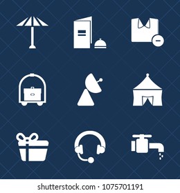 Premium set with fill icons. Such as holiday, bathroom, traditional, signal, room, radio, male, faucet, sink, vacation, sound, audio, book, tent, paper, hotel, business, antenna, umbrella, brochure