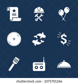 Premium set with fill icons. Such as kitchen, disc, page, service, celebration, food, cd, file, dollar, business, foreman, air, usd, sound, contract, dvd, document, white, paper, construction, office