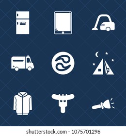 Premium set with fill icons. Such as kamon, appliance, fridge, laptop, hotdog, japan, clothing, jacket, food, household, pc, vacuum, medical, lamp, camp, white, flashlight, hospital, housework, travel