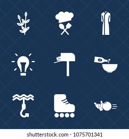 Premium set with fill icons. Such as restaurant, idea, clothes, wine, grain, sport, energy, drink, leisure, head, mailbox, farm, bulb, glass, plant, clothing, kitchen, ball, agriculture, dress, skate