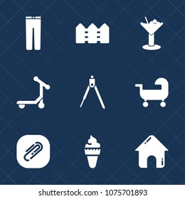 Premium set with fill icons. Such as tool, fashion, fence, house, dessert, trousers, glass, wooden, transport, cream, graphic, paperclip, bar, carriage, business, lime, engineering, equipment, vehicle