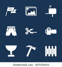 Premium set with fill icons. Such as white, blank, box, wear, message, hammer, letter, wall, photo, cut, emblem, post, mailbox, nation, wrench, state, image, tool, barrier, send, shorts, fence, waving