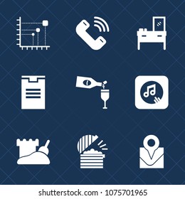Premium set with fill icons. Such as location, chart, kitchen, transportation, alcohol, shipping, package, home, coffee, graph, data, interior, map, information, travel, storage, business, music, wine
