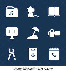 Premium set with fill icons. Such as document, service, computer, screen, web, palm, monitor, industrial, video, literature, technology, drink, beverage, reparation, cup, tool, textbook, pot, file