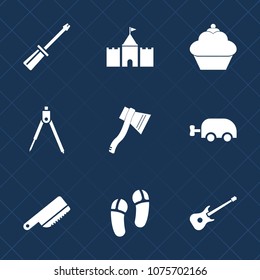 Premium set with fill icons. Such as chocolate, industry, baby, guitar, carriage, metal, screw, network, drawing, cake, object, bakery, kitchen, technology, doughnut, equipment, music, tool, cutlery