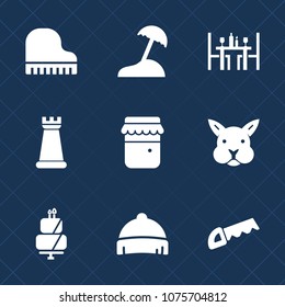 Premium set with fill icons. Such as island, spoon, jar, pawn, palm, honey, sound, pie, dinner, hat, piece, instrument, rabbit, plate, headwear, sea, construction, concert, clothing, cake, bunny, food