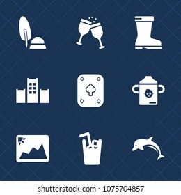 Premium set with fill icons. Such as bed, red, game, wine, winery, white, ocean, plastic, sign, object, dolphin, beverage, nature, drink, food, glass, leather, style, restaurant, poker, animal, hotel