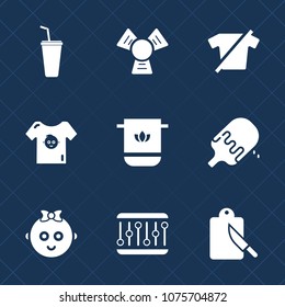 Premium set with fill icons. Such as cute, sweet, childhood, fork, small, clothing, kid, kitchen, bath, clothes, drink, plastic, domestic, equipment, textile, food, sign, water, baby, glass, child