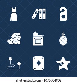 Premium set with fill icons. Such as file, beauty, label, modern, poker, oven, room, folder, office, motel, paper, sign, clothing, position, document, travel, play, dress, star, quiet, exotic, point