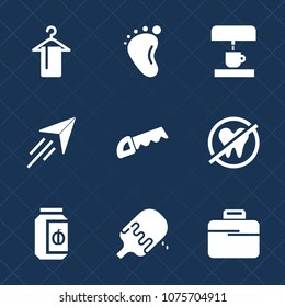 Premium set with fill icons. Such as child, cute, dental, hang, travel, business, construction, flight, air, fashion, machine, jam, jar, clothing, newborn, hanger, infant, food, briefcase, healthy