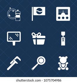 Premium set with fill icons. Such as present, temple, wireless, communication, reparation, street, water, kitchen, food, housework, repair, pan, industrial, toy, mop, japanese, road, cleaner, travel