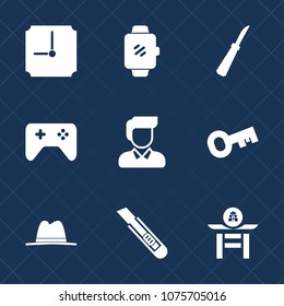 Premium set with fill icons. Such as screen, man, display, wireless, joystick, taiko, cutter, security, key, mobile, restaurant, controller, house, button, time, touch, gaming, japanese, game, clock