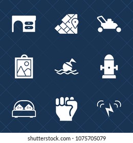 Premium set with fill icons. Such as department, sun, hydrant, notebook, concept, furniture, help, table, human, office, bed, fire, water, hand, business, work, bedroom, image, buoy, computer, double