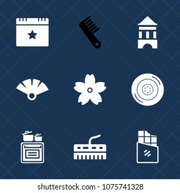 Premium set with fill icons. Such as award, food, bar, celebration, cooking, automobile, japanese, cherry, spring, chocolate, fashion, sweet, tire, keyboard, modern, event, party, blossom, music, comb