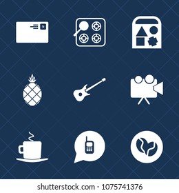 Premium set with fill icons. Such as fruit, play, video, email, projection, web, communication, bear, heat, ringing, kitchen, send, pineapple, letter, message, oven, projector, equipment, home, cafe
