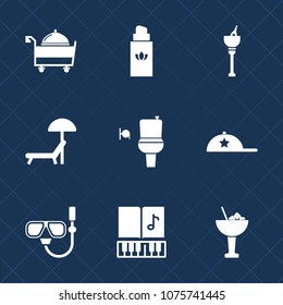 Premium set with fill icons. Such as beauty, luxury, music, sign, restaurant, fashion, fork, female, wc, cosmetic, sunbed, aroma, spray, cap, glass, drink, chair, cocktail, service, clothing, bucket