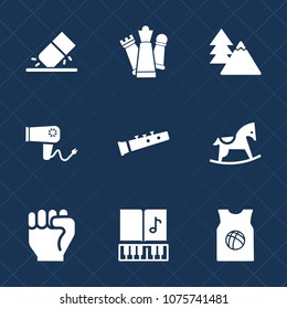 Premium set with fill icons. Such as blow, care, hand, erasing, education, king, environment, musical, hairdryer, child, concept, piece, cute, erase, sound, basketball, horse, game, trunk, business