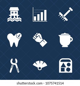 Premium set with fill icons. Such as tool, drink, toy, diagram, finger, repair, garden, bear, hand, tea, business, ship, raking, vessel, fan, healthy, japanese, industrial, white, chart, sensu, travel