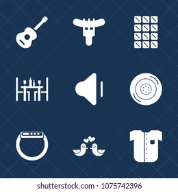 Premium set with fill icons. Such as time, auto, restaurant, clothing, musical, sound, dark, fashion, up, dove, rock, bird, animal, audio, eat, candy, coffee, meal, tire, smart, food, guitar, shirt