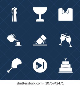 Premium set with fill icons. Such as cake, find, zoom, cup, style, pie, media, food, look, female, dress, education, textile, clothes, new, cotton, music, play, drink, meat, alcohol, hot, elegance