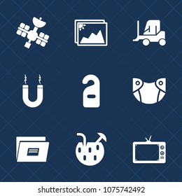 Premium set with fill icons. Such as technology, photo, summer, white, old, cargo, blank, motel, transport, transportation, label, glass, satellite, cocktail, tv, delivery, business, picture, file