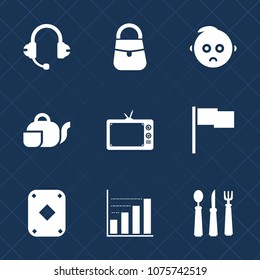 Premium set with fill icons. Such as spoon, little, fashion, accessory, radio, knife, cute, television, baby, portrait, speaker, flag, headphones, business, fork, data, tea, female, tv, infant, teapot