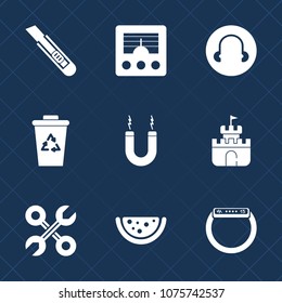 Premium set with fill icons. Such as sign, wave, background, repair, radio, ecology, communication, signal, energy, magnet, reparation, white, horseshoe, waste, watch, cut, garbage, recycle, tool, can
