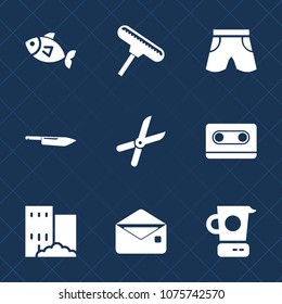 Premium set with fill icons. Such as mail, shorts, fresh, food, cooking, clothing, envelope, retro, white, music, cassette, message, fashion, tool, template, garden, kitchen, audio, roller, work, real