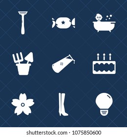 Premium set with fill icons. Such as cherry, bath, lolly, spring, colorful, plastic, white, background, fashion, summer, bulb, child, boy, energy, blade, science, object, food, candy, sign, dessert
