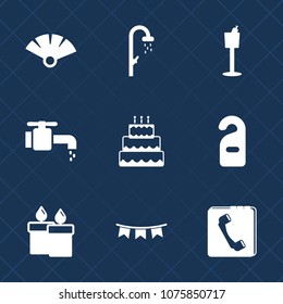 Premium set with fill icons. Such as holiday, decoration, sensu, label, wash, phone, sweet, food, shower, fire, glass, paper, wax, hygiene, candle, white, japanese, motel, faucet, head, wet, hotel