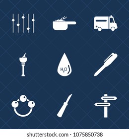 Premium set with fill icons. Such as equality, office, banner, rattle, direction, pen, ice, celebration, bucket, drop, lunch, food, baby, wine, water, meat, medical, graphic, dish, knife, medicine