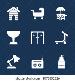 Premium set with fill icons. Such as cream, summer, vehicle, sweet, transport, spray, carriage, business, real, estate, handle, magnifying, sound, car, construction, house, find, home, entrance, music